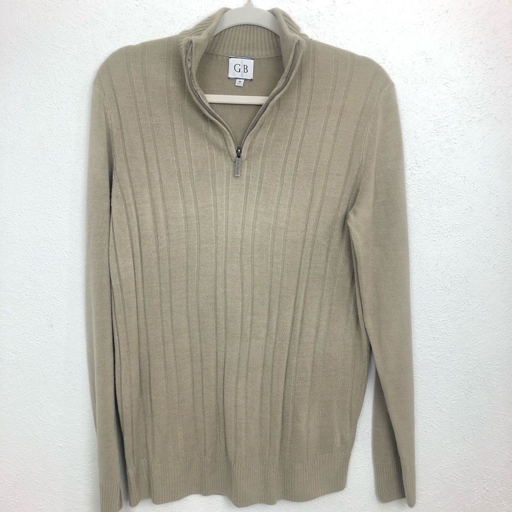 Geoffrey Beene Mens Tan 1/4 length Zipper Sweater Size M - Picture 3 of 6